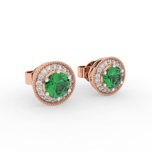 14K Gold Made Green Lab Diamond Miligrain Stud Earrings (Round, 36Pcs, DEF, VVS1-VVS2, 0.18CTW)