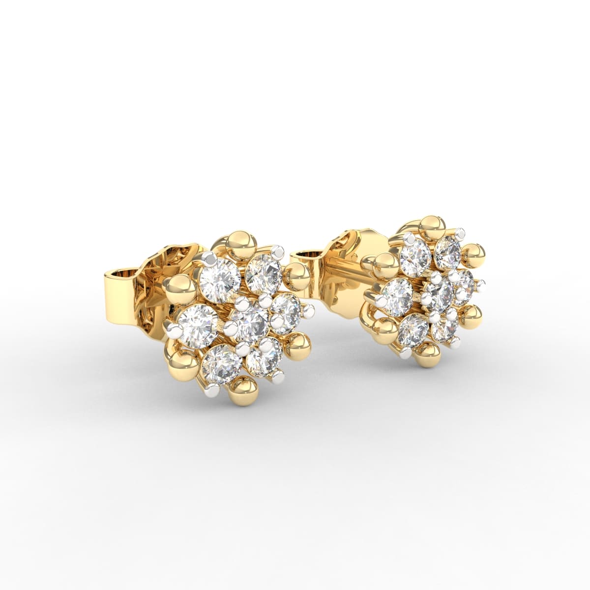 14K Gold Made Floral Style Two Tone Diamond Stud Earrings (14Pcs Round, DEF, 0.570CTW)