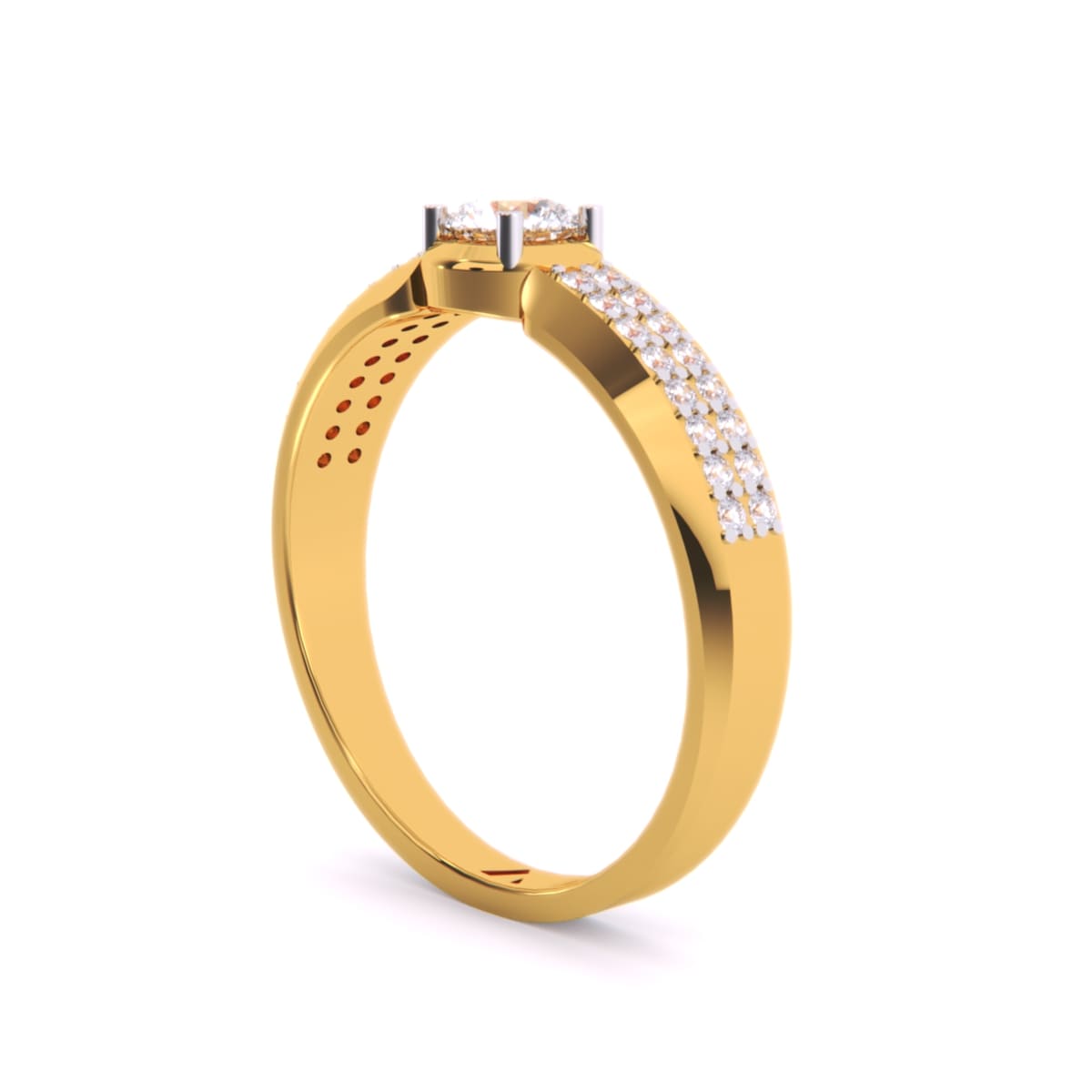 14K Gold with Solitaire With Accent Lab Grown Diamond Ring (Round, 33PCs, VVS1-VVS2, EF, 0.514CTW)