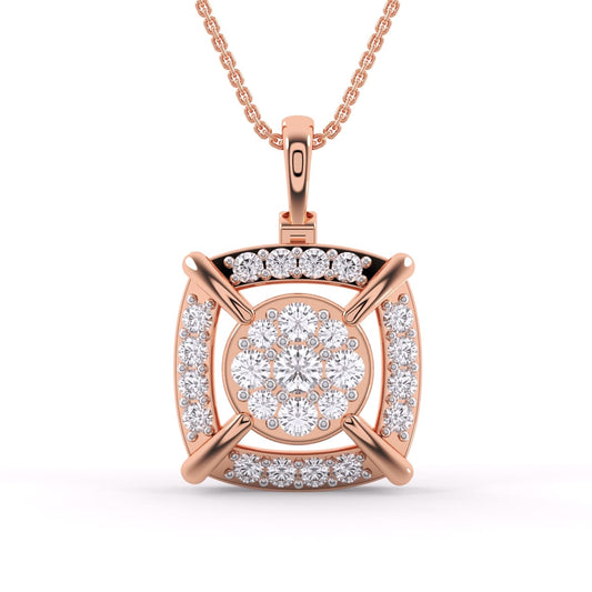 14K Gold Made Cushion Shaped Round Diamond Trendy Pendant