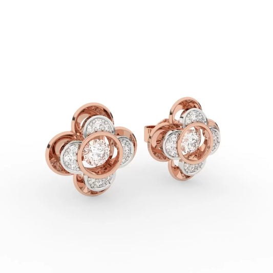 14K Gold Made Solitaire Floral Lab Diamond Stud Earrings (26PCs, Round, DEF, VVS1-VVS2, 0.668CTW)