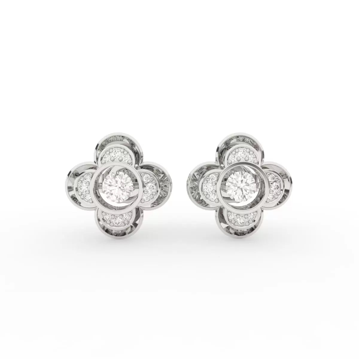 14K Gold Made Solitaire Floral Lab Diamond Stud Earrings (26PCs, Round, DEF, VVS1-VVS2, 0.668CTW)