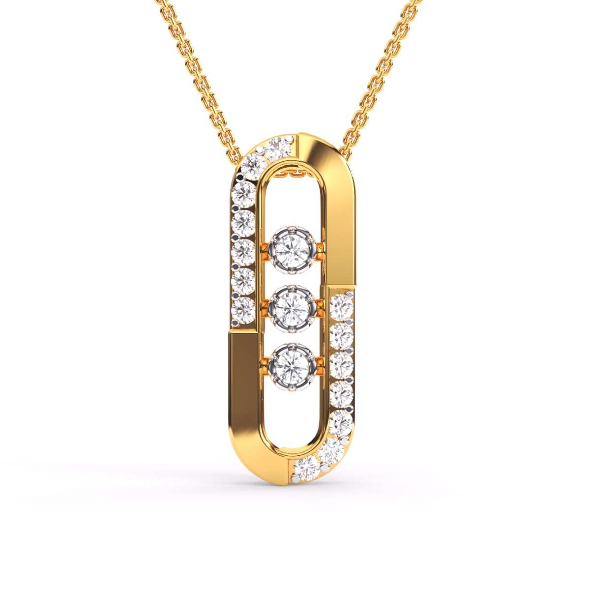 14K Gold Made Trendy Round Diamond With Gold Pendant