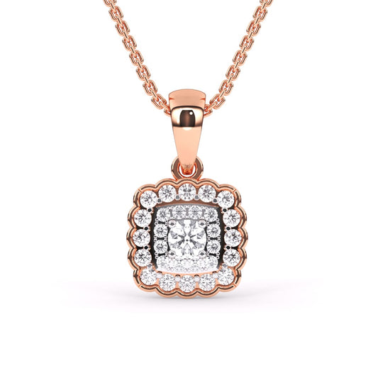 14K Gold Made Square Shaped Round Diamond unique Pendant